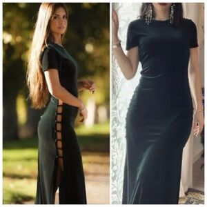 Zara Velvet Green Midi Dress M